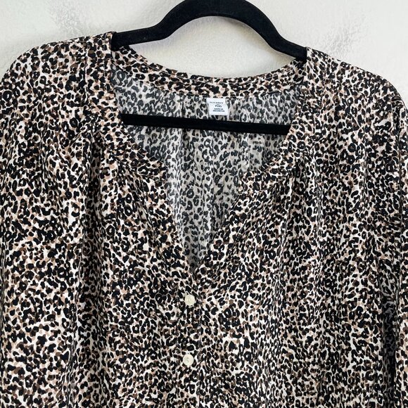Old Navy Plus 3X Leopard Animal Print Blouse Rayon Tunic Top Long Sleeve - Picture 8 of 10